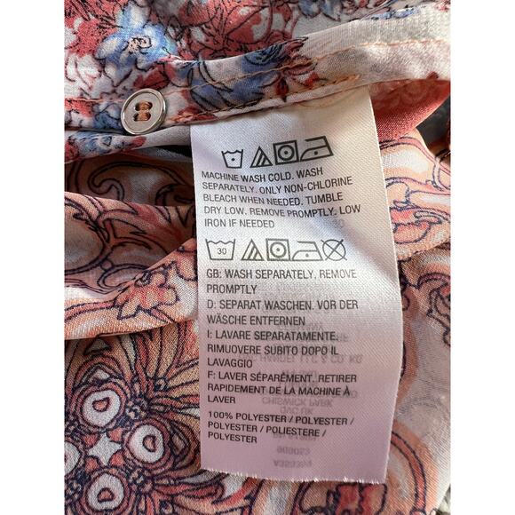 Susan Graver Medium Topper Shirt Tunic Top Vest Chiffon Peach Fuzz Printed Patch - Picture 11 of 13